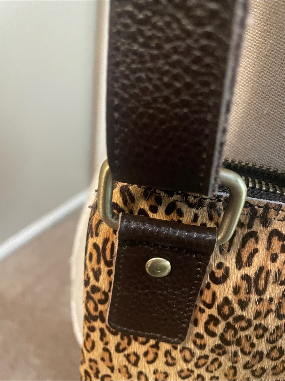 Leopard Print Crossbody Bag with Brown Trim lv leather inset - Picture 6 of 6